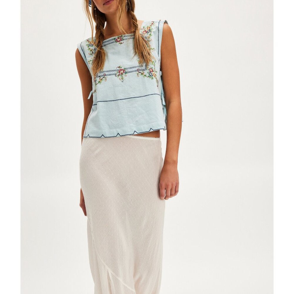 Free People Light Blue Embroidered Square Neck Tank - Picture 3 of 8